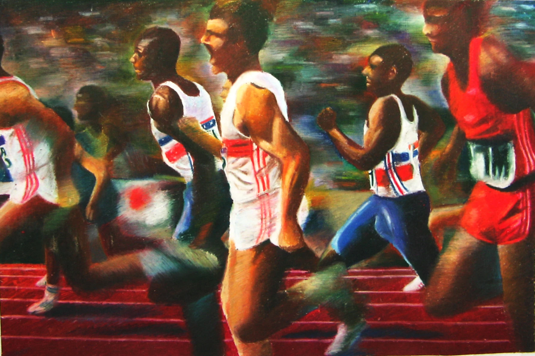 Basketball scene — oil pastels