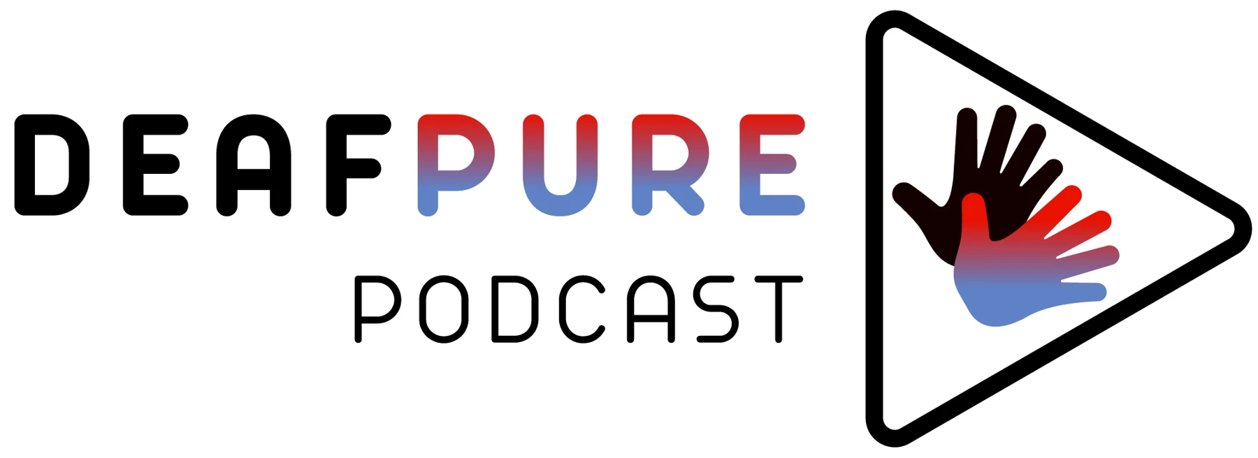 DeafPure Podcast logo with a hand inside a play symbol